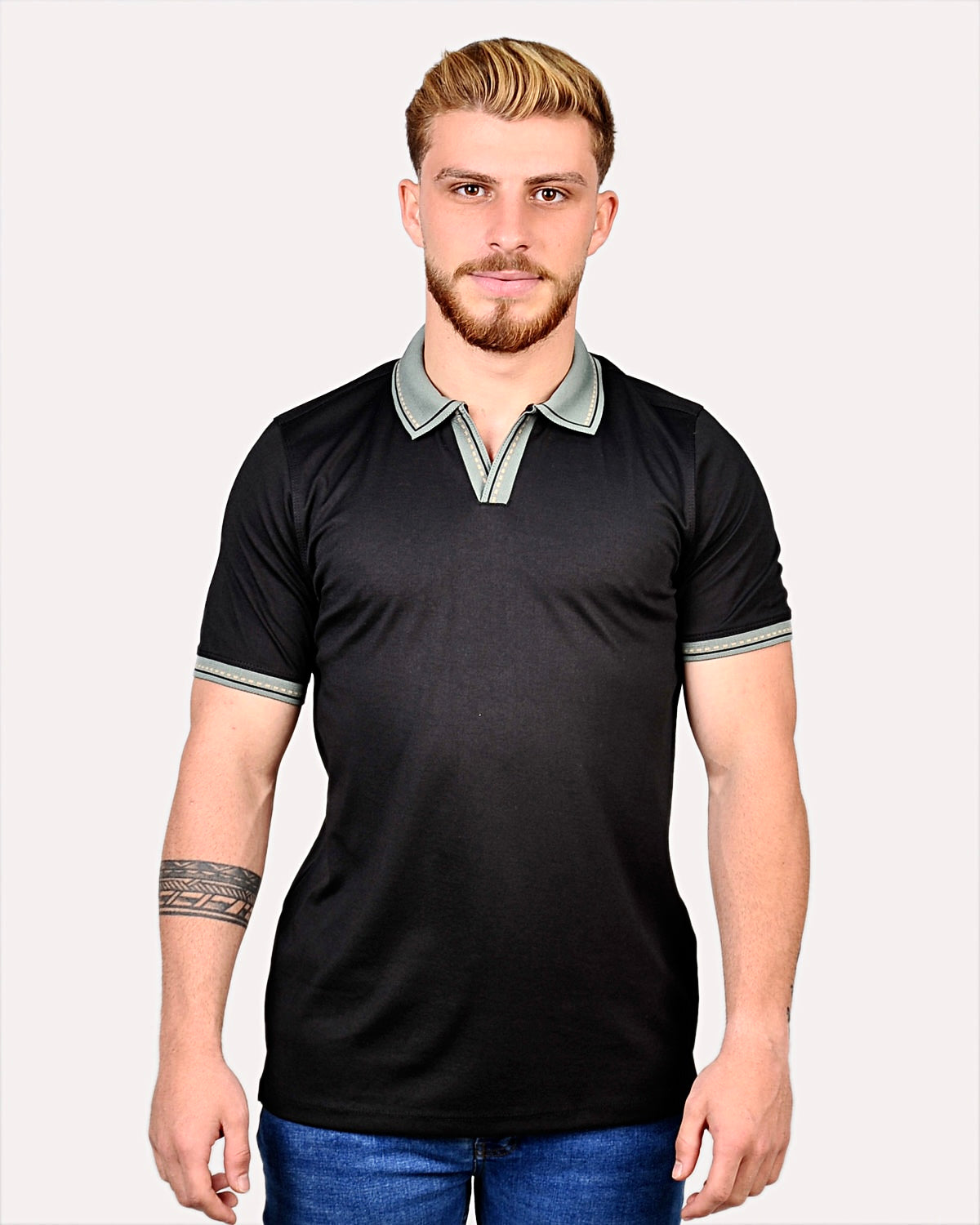 2H #12629 Black Mercerized Cotton Polo T-Shirt