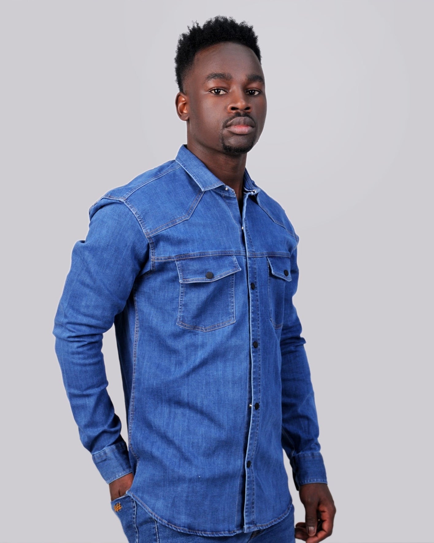 2H #1008 Blue Denim Casual Shirt