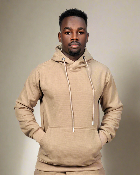 2H #9339 Light Beige Men Sweater Embossed Hoodie