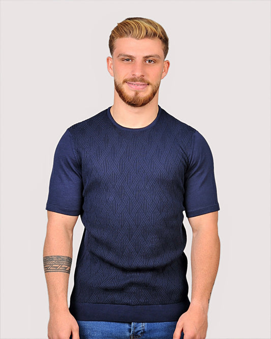 2H #69508-30 Navy Knitted T-Shirt