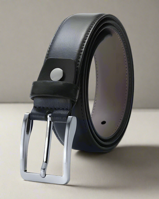 2H Black Genuine Leather Formal Belt