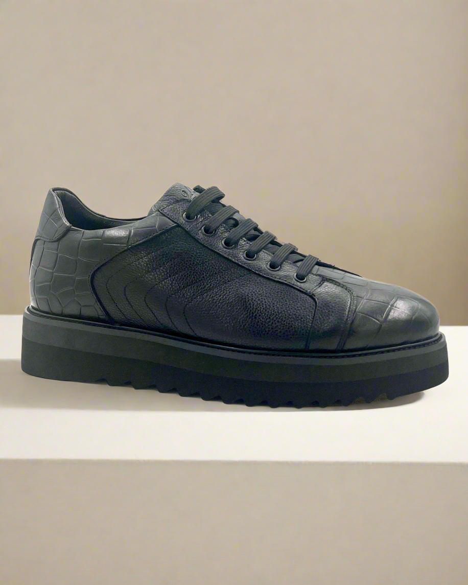 2H #S8018-98 Genuine Leather Black Casual Shoes