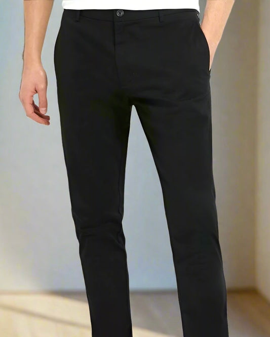 2H Black Plain Chinos Pant