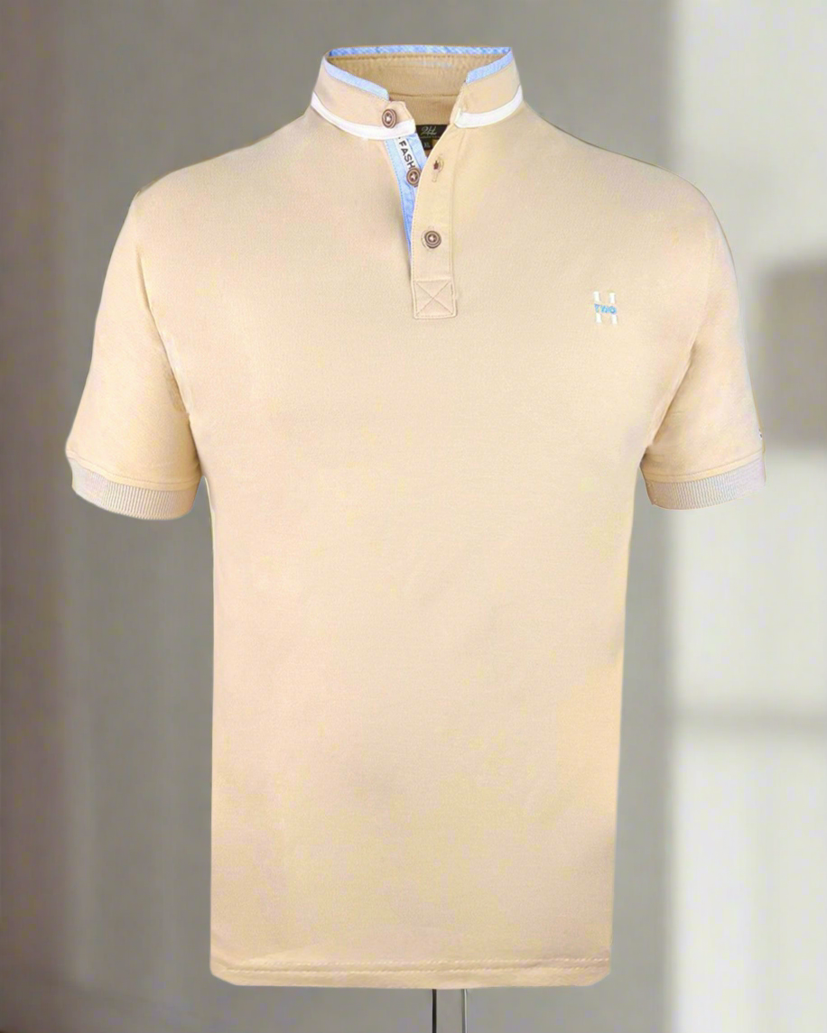 2H #77041 Beige Stand Up Collar T-shirt