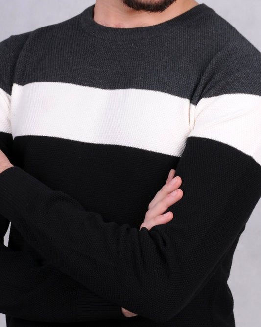 2H #46031 Colorful Gray/White/Black Round Neck Sweater