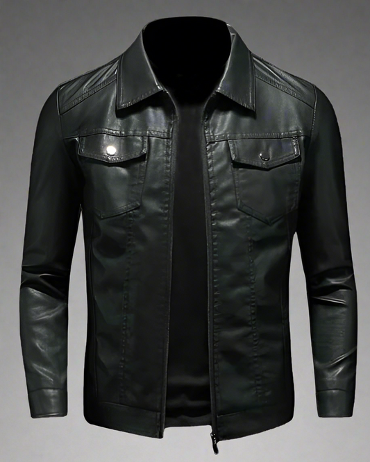 2H Black Leather Casual Jacket