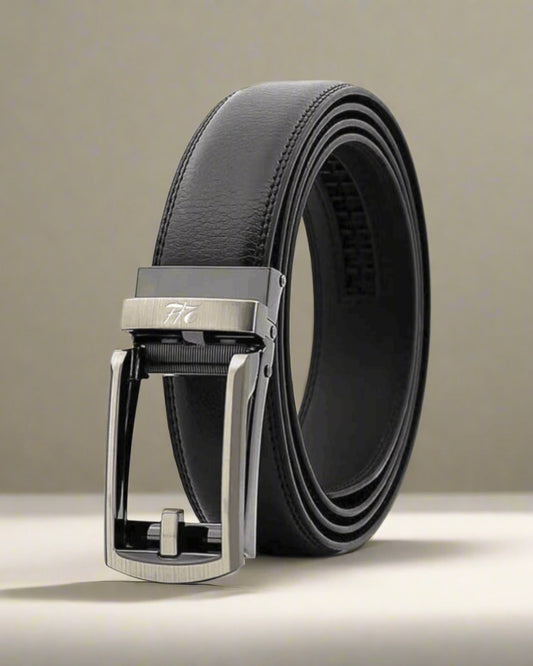 2H Automatic Sliding Buckle Genuine Leather Black Belt For Men