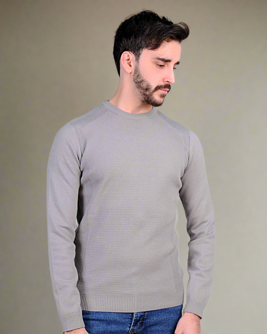 2H #46040 Gray Pure Cotton Round Neck Sweater