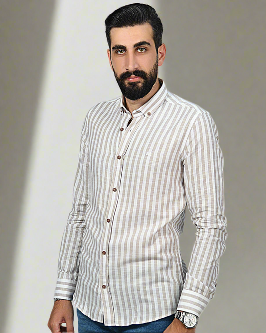 2H Beige Striped Linen Shirt