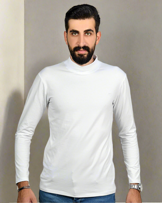 2H White High Neck Long Sleeve Sweater