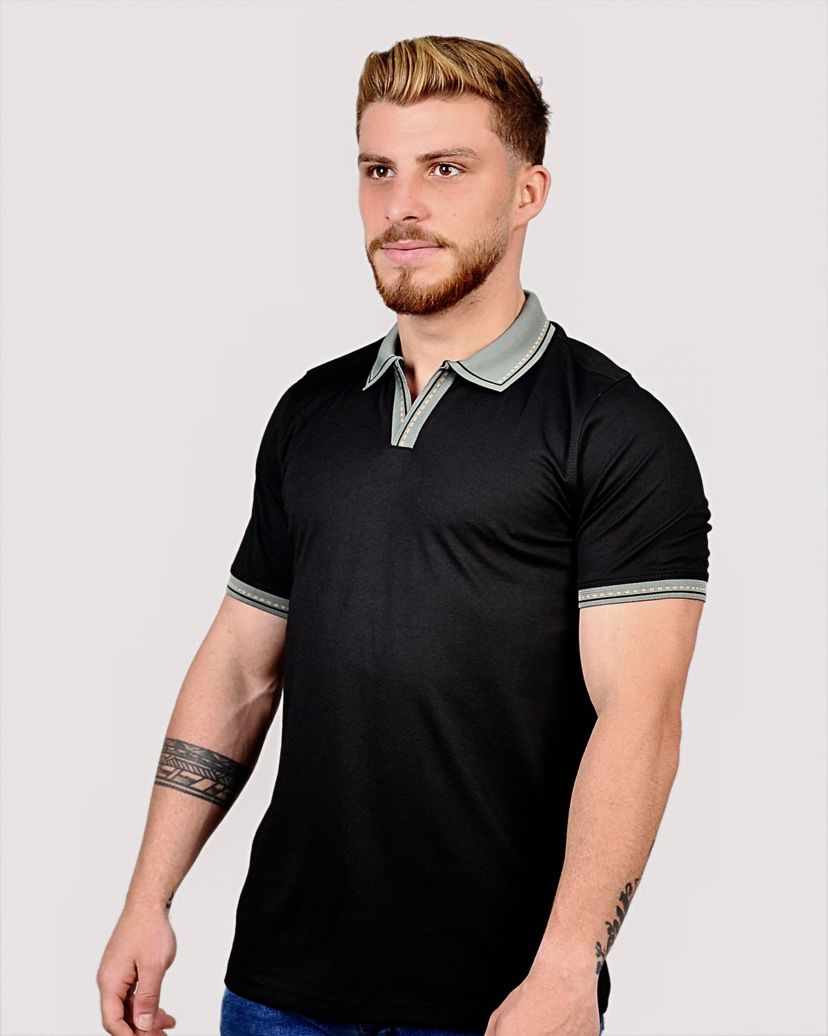 2H #12629 Black Mercerized Cotton Polo T-Shirt