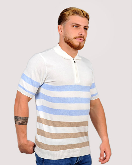 2H #33151-40 Off-White Knitted Polo T-Shirt