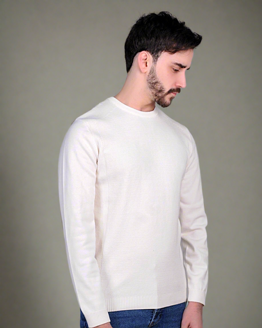 2H #46040 Off White Pure Cotton Round Neck Sweater