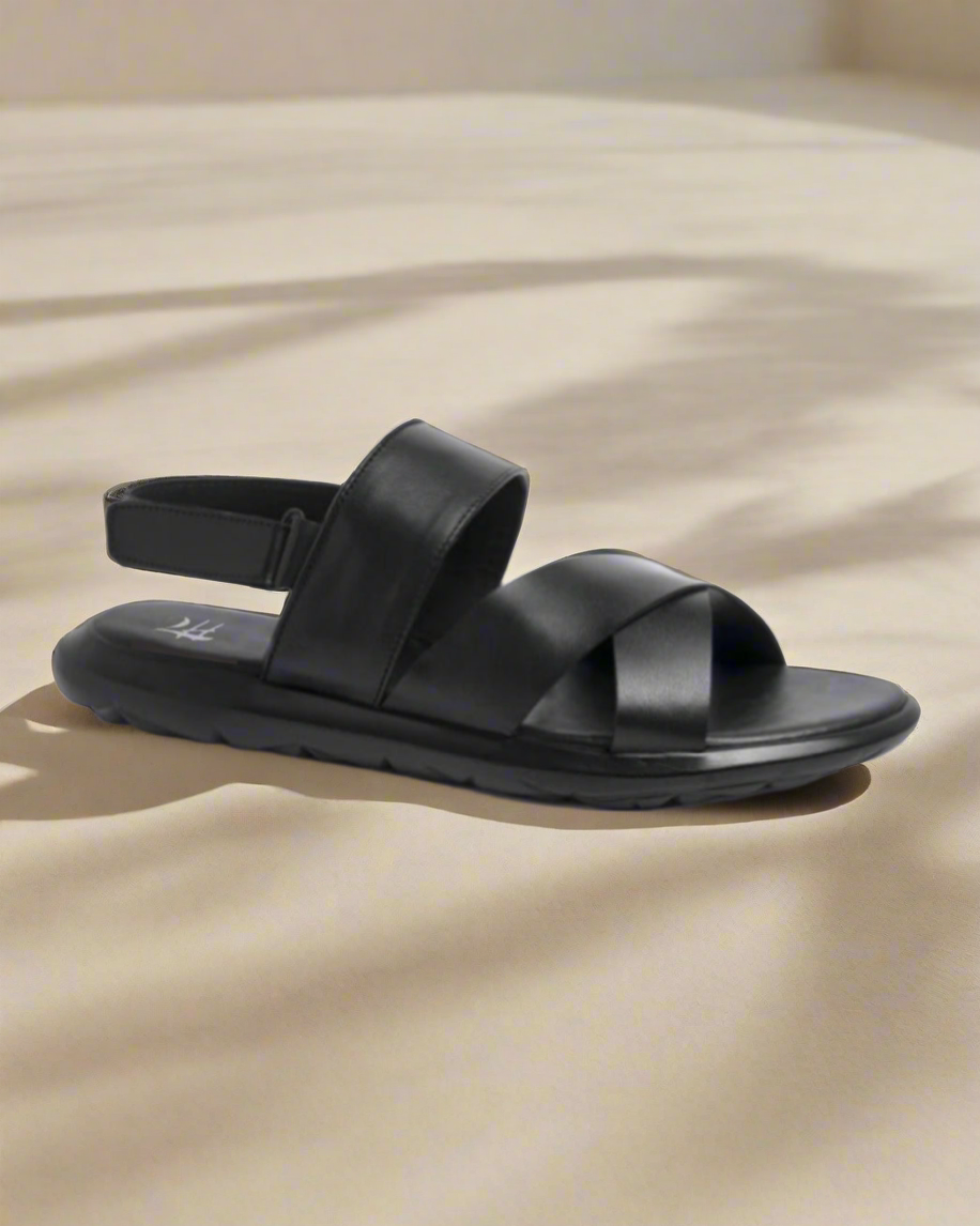 2H G10-23-1 Black Leather Sandals