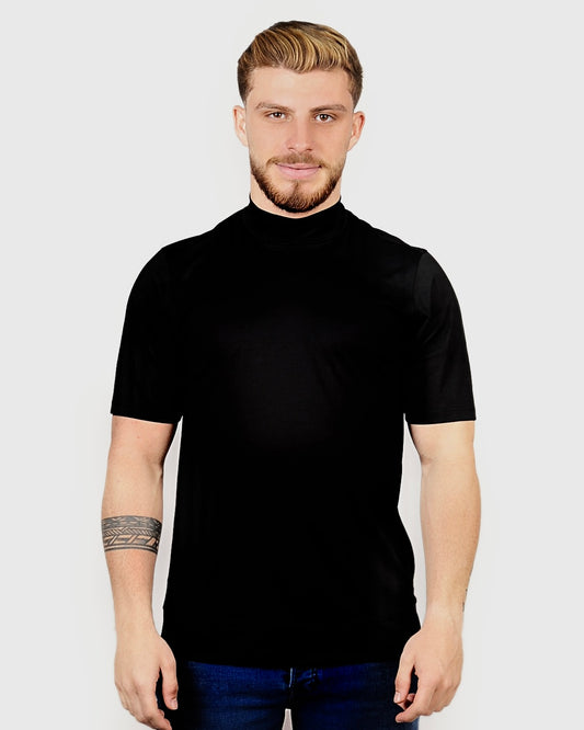 2H #12576 Black Mercerized Cotton High Neck T-Shirt