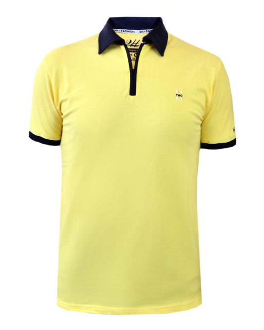 SALE! 2H #77030 Yellow Polo T-shirt With Navy Neck