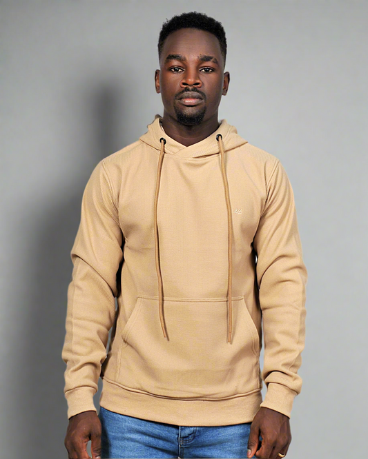 2H #9339 Beige Men Sweater Embossed Hoodie