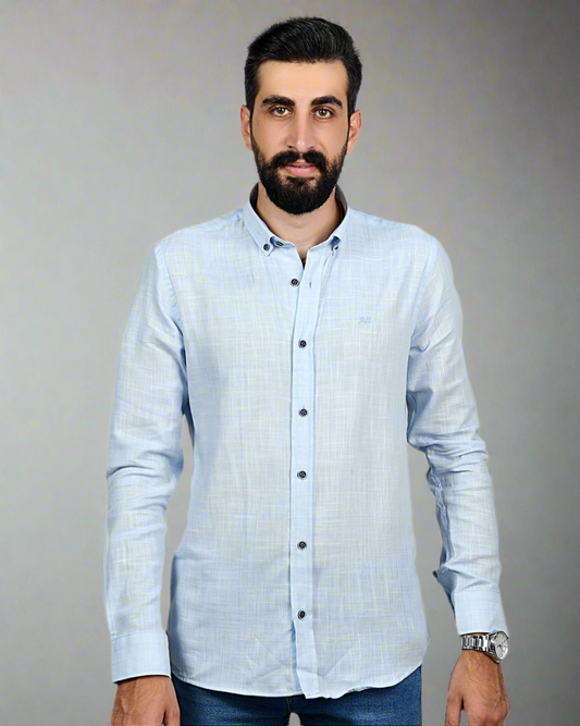 2H Light Blue Squared Linen Shirt