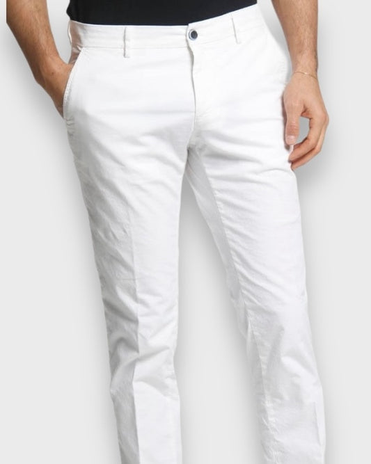 2H White Cotton Embossed Chinos Pant