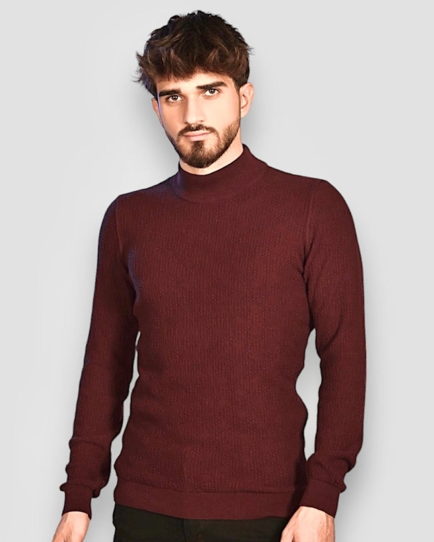 2H #30048-00 Brick Red High Neck Sweater