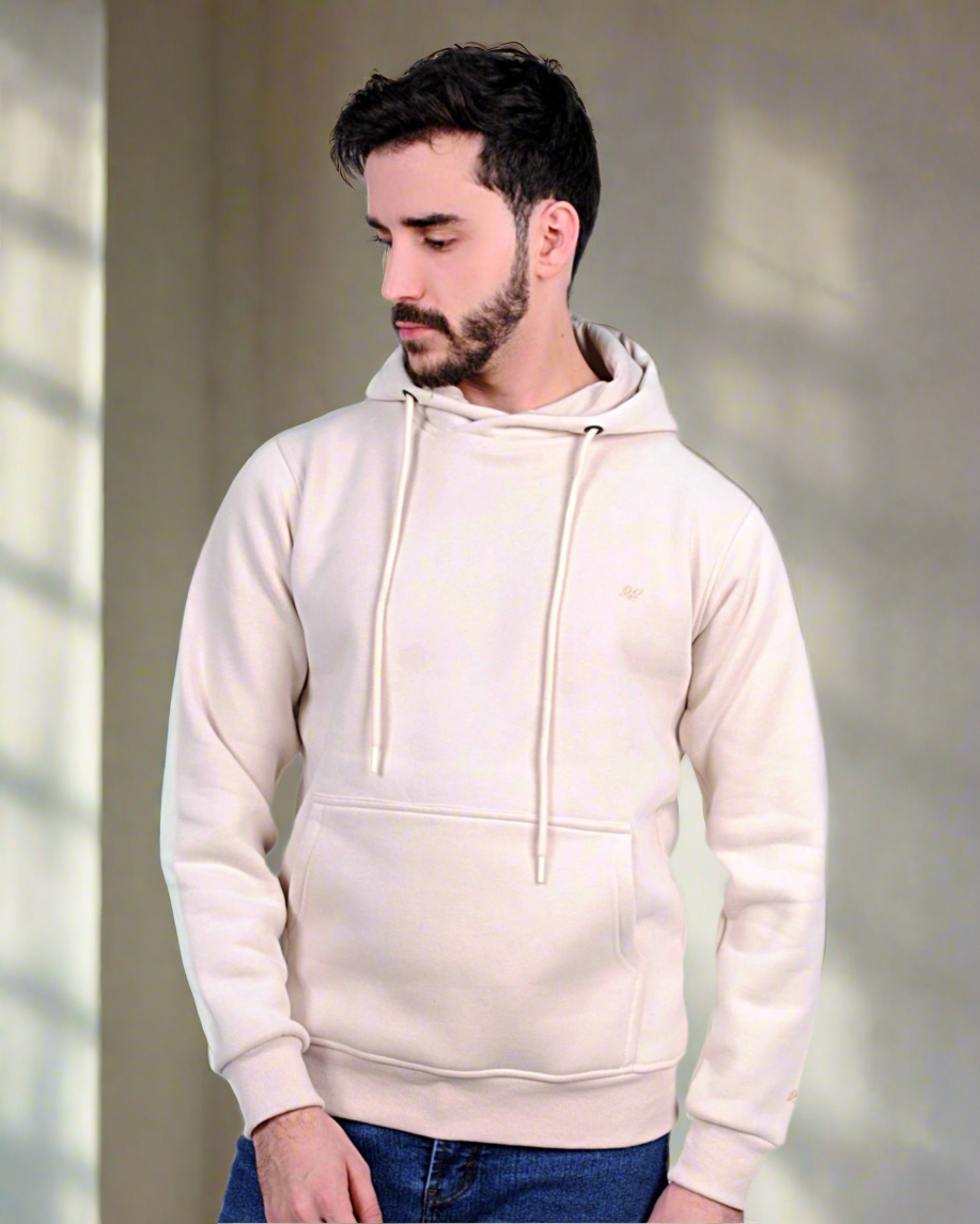 2H #Beige White Men Sweater Cotton Hoodie