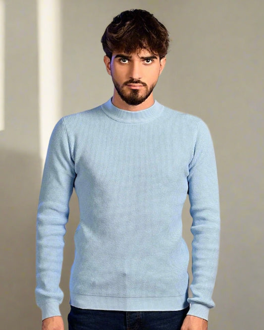 2H #46036 Blue Pure Cotton High Neck Sweater