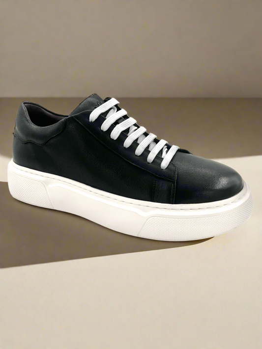 2H #S8104-113 Genuine Leather Black Casual Shoes