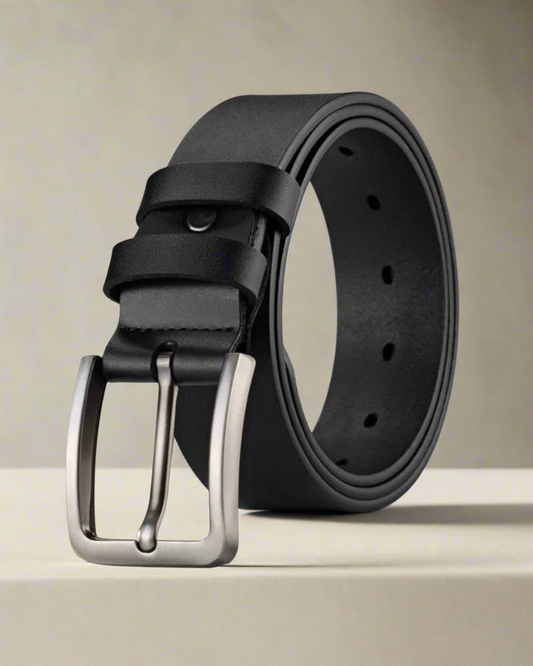 2H Black Genuine Leather Casual Belt