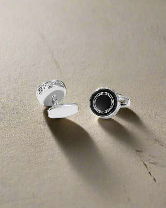 2H #XK22S011 Silver With Black Cufflinks