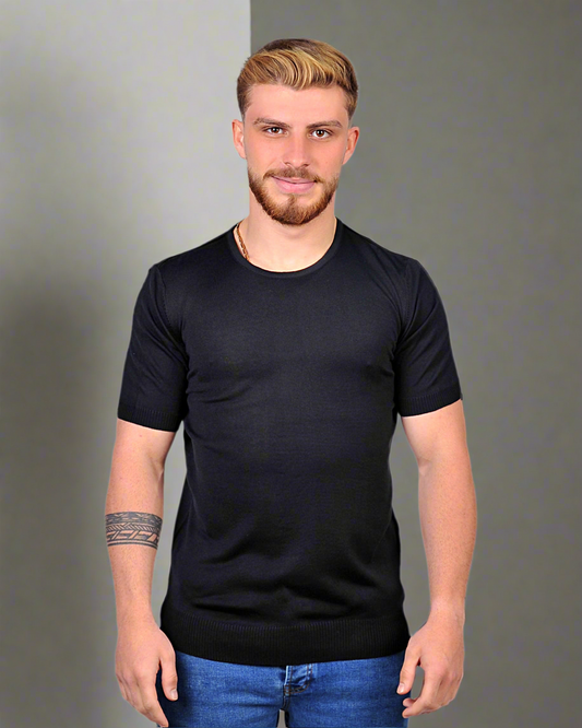 2H #39553-30 Black Knitted T-Shirt