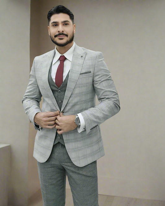 2H Gray Plaid Suit