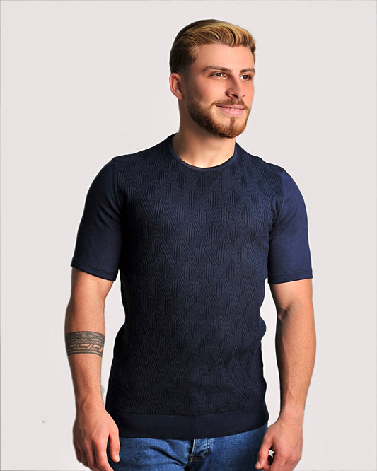 2H #69508-30 Navy Knitted T-Shirt