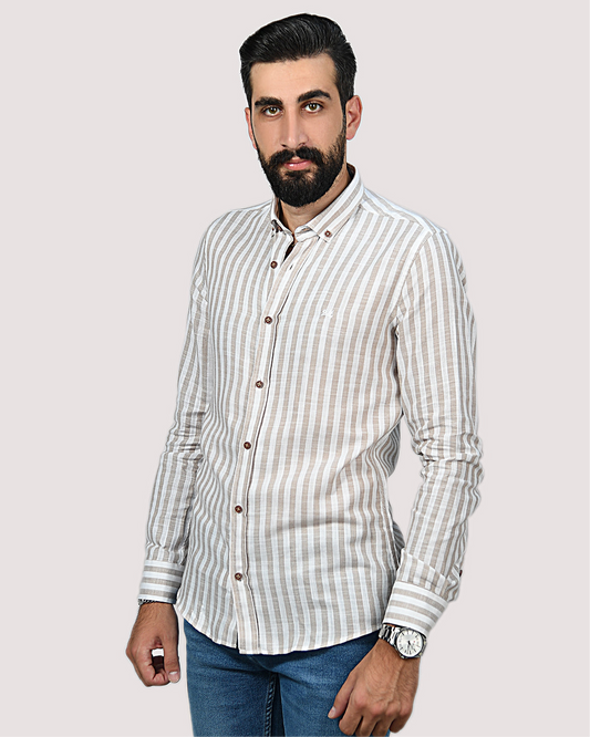 2H Beige Striped Linen Shirt