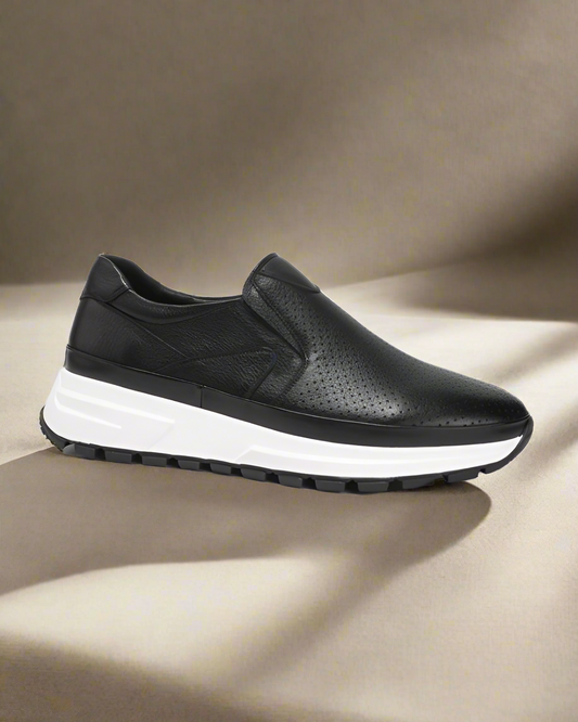 2H #C76086-17-128 Genuine Leather Black Casual Shoes