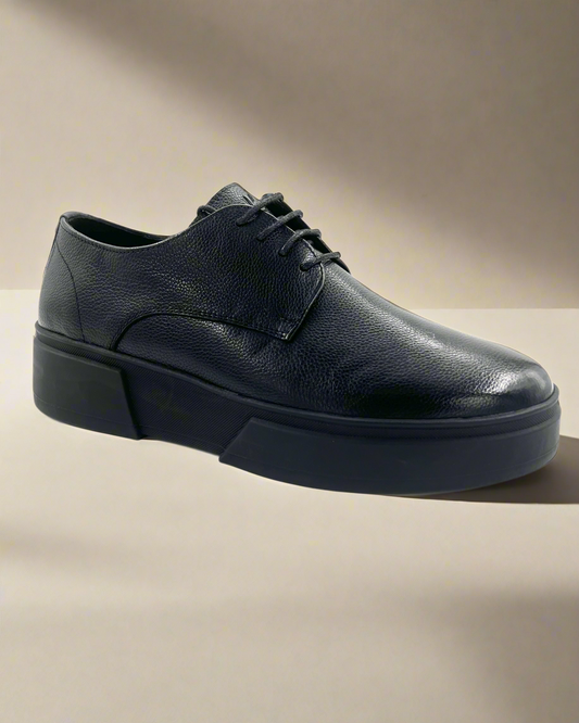 2H #S8044-38-01 Genuine Leather Black Casual Shoes