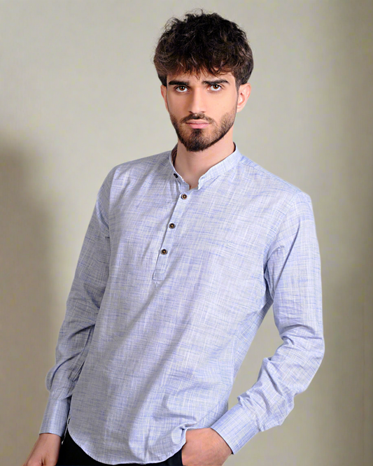 2H Blue Linen Three-Button Shirt