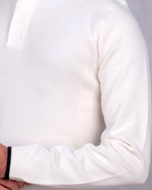 2H #46038 white Pure Cotton With 3 Buttons High Neck Sweater