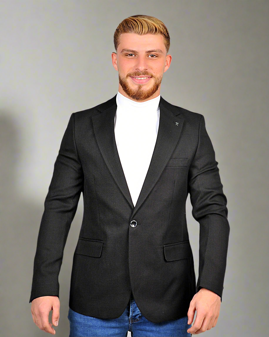 2H #24-01 Black Tweed One Button Blazer