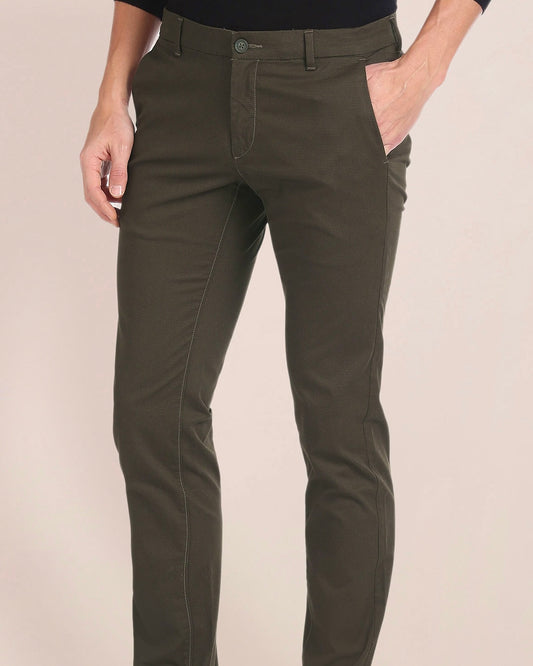 2H Olive Green Plain Chinos Pant