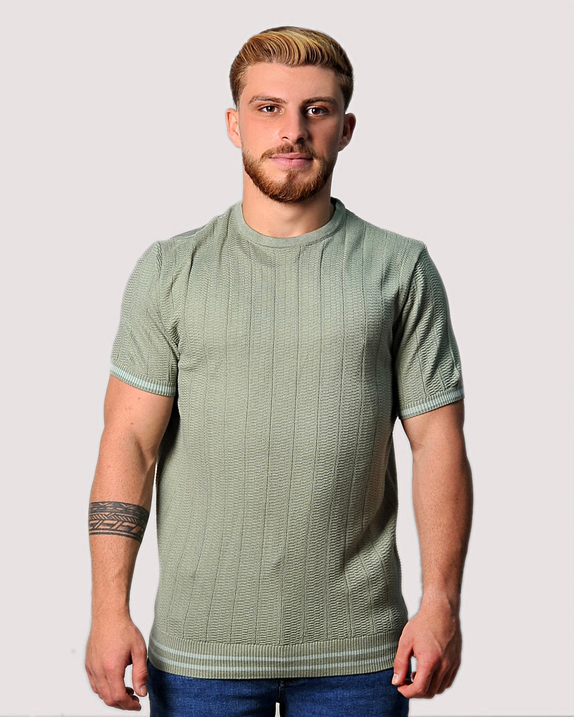 2H #39750-30 Olive Green Knitted T-Shirt