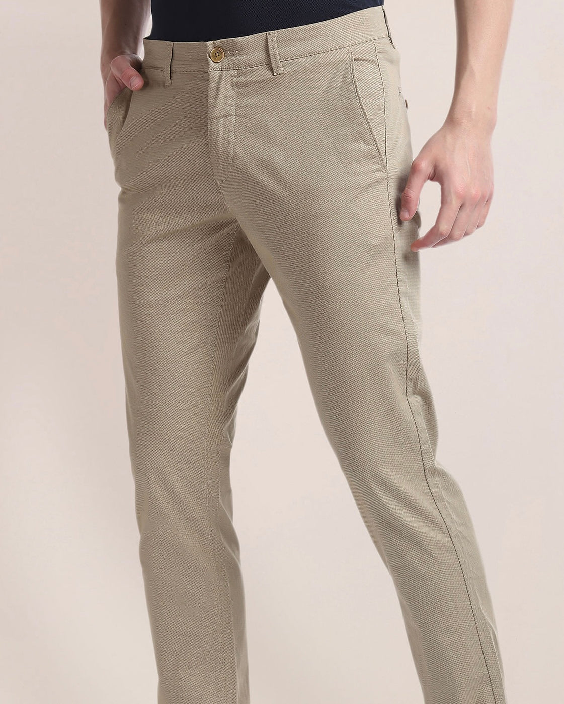 2H #250923 Beige Embossed Chinos Pant