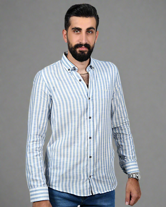 2H Blue Striped Linen Shirt