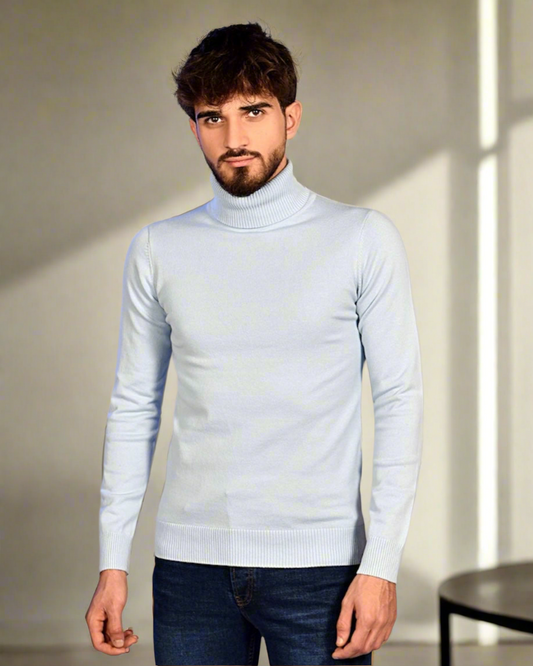 2H #46032 Light Blue High Neck Sweater