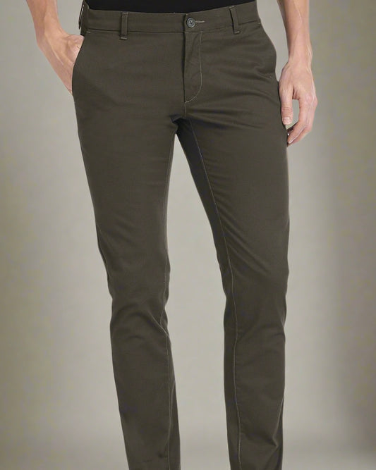 2H Olive Green Plain Chinos Pant