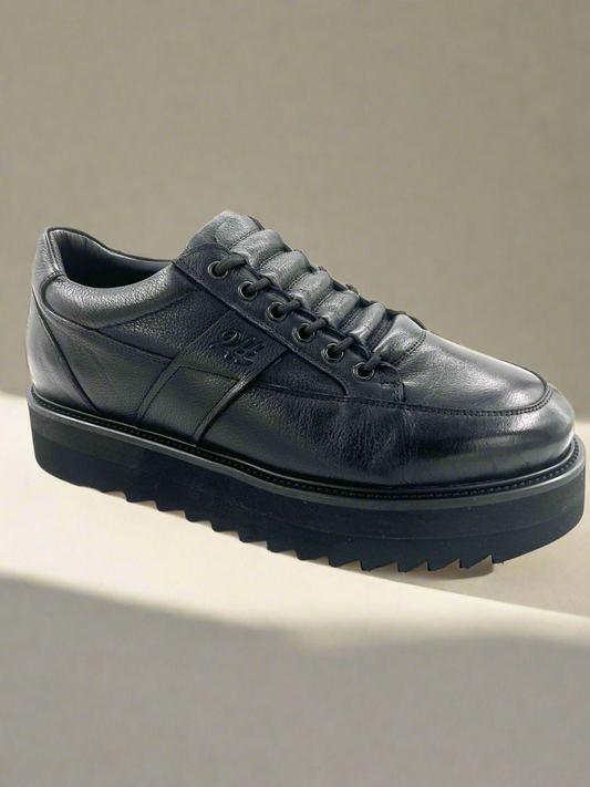 2H #S8046-88-011 Genuine Leather Black Casual Shoes