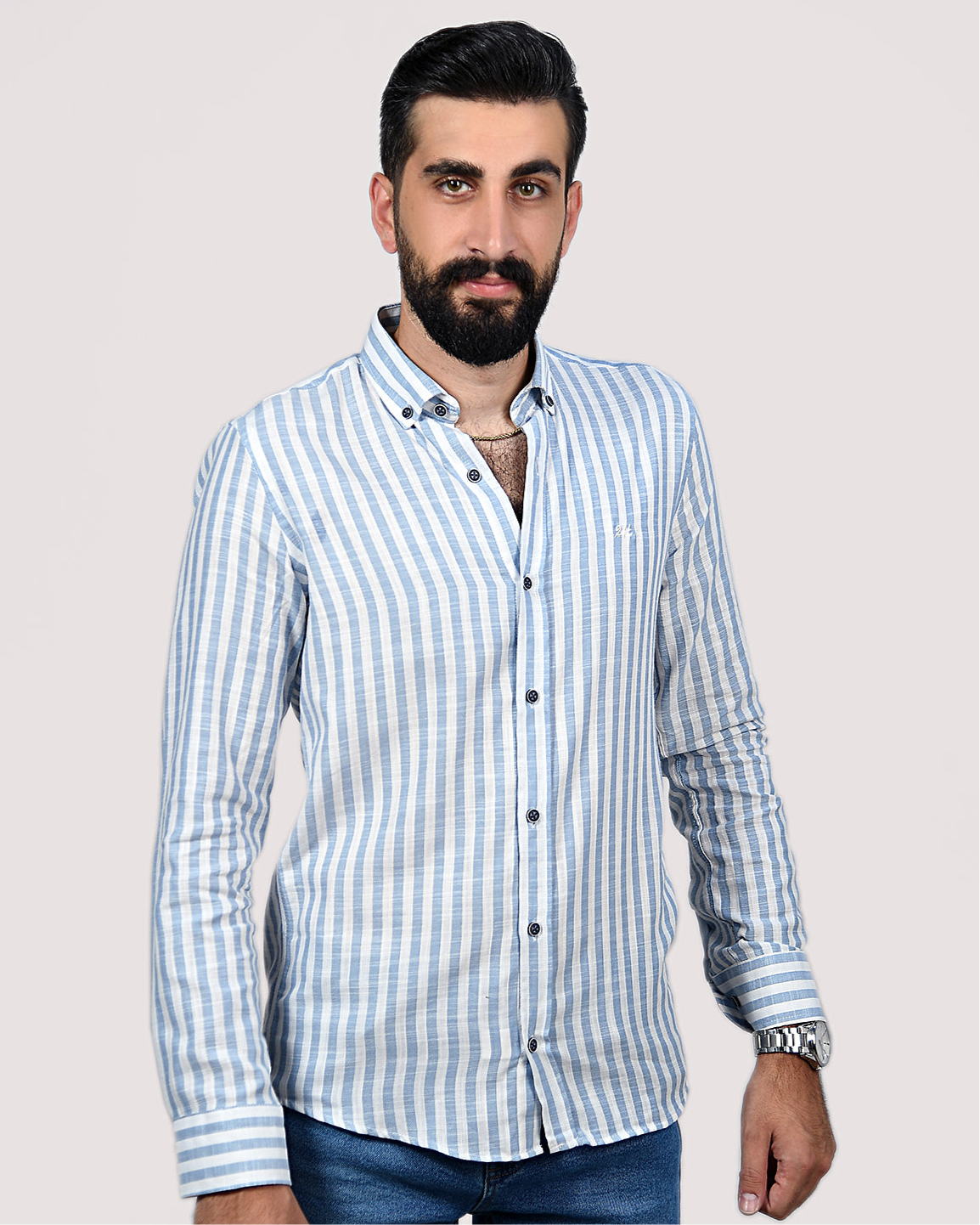 2H Blue Striped Linen Shirt