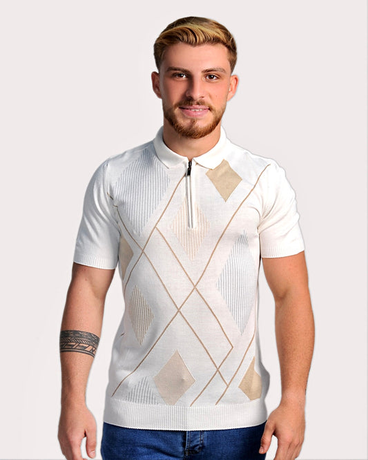 2H #39657-40 Off-white Knitted Polo T-Shirt