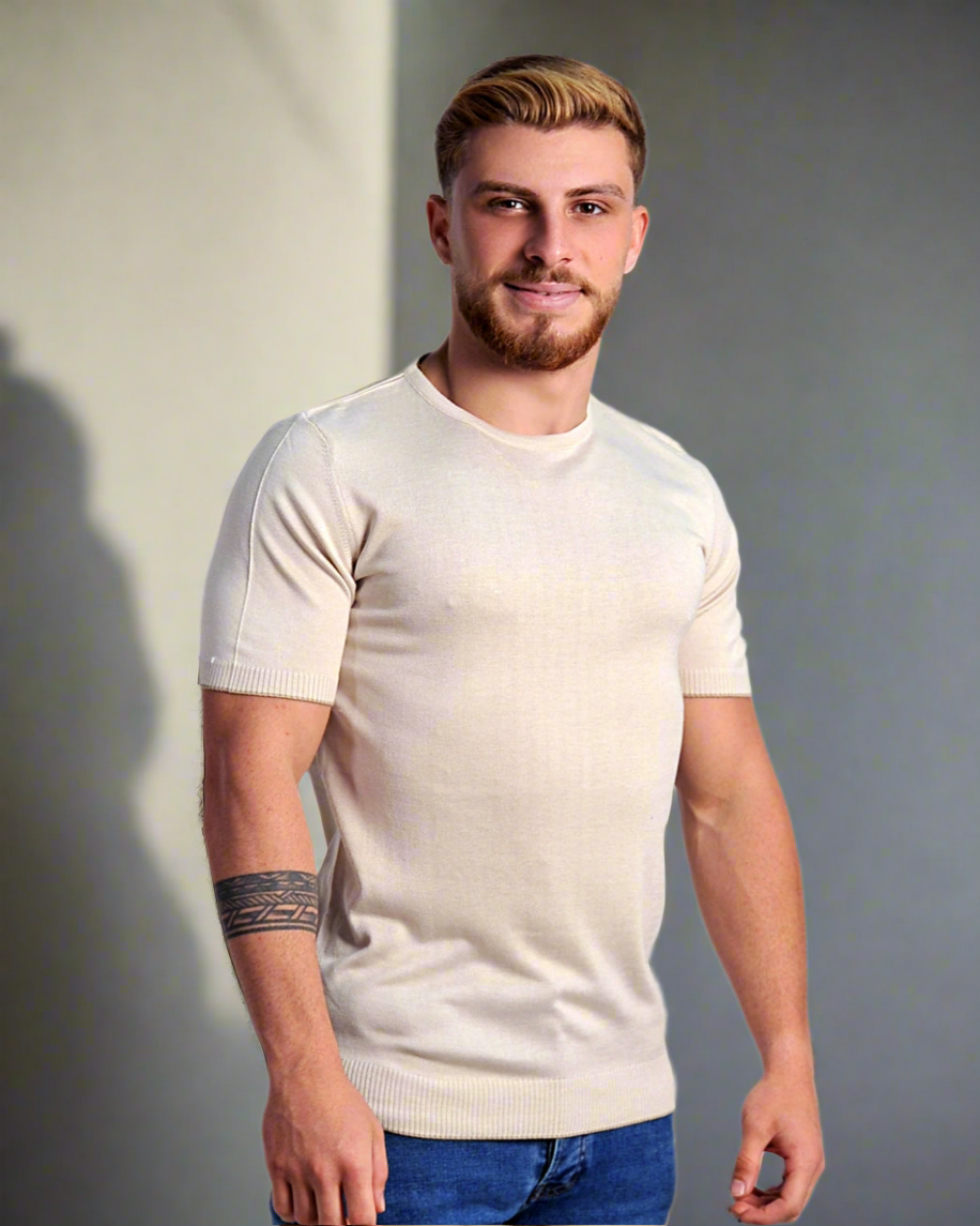 2H #39553-30 Beige Knitted T-Shirt