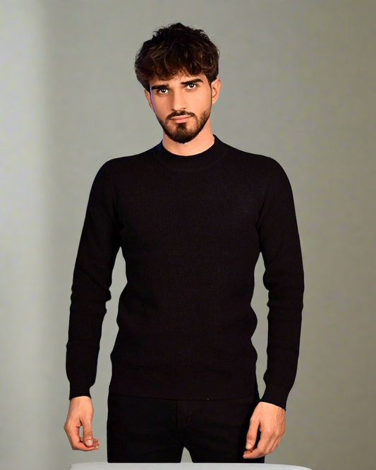 2H #46036 Black Pure Cotton High Neck Sweater