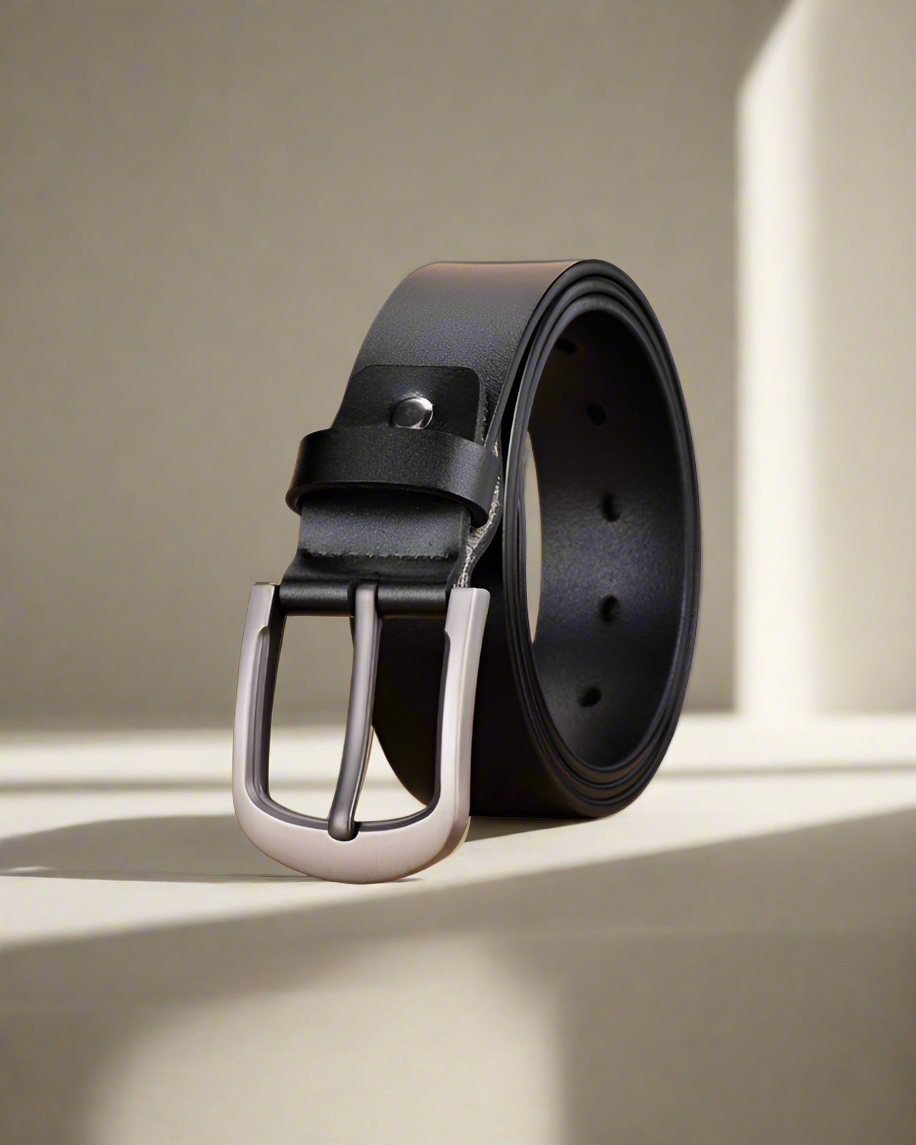 2H #9211-B Black Leather Casual Belt